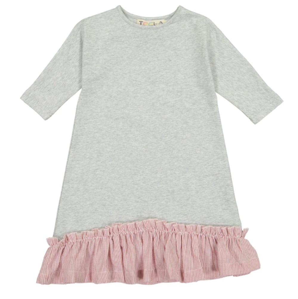 TeelaNYC Bottom Ruffle Pinstripe Dress Grey Girls' 10 EUC